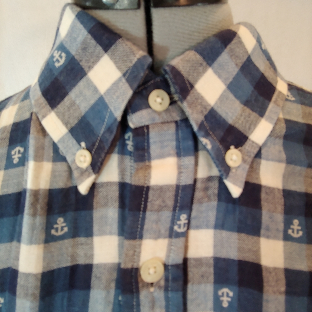 Vince blue/white plaid flannel anchor shirt NWT